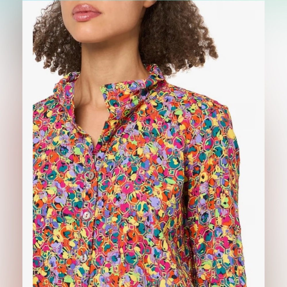 John Mark Embroidered‎ Button Front Blouse PL Pet… - image 1